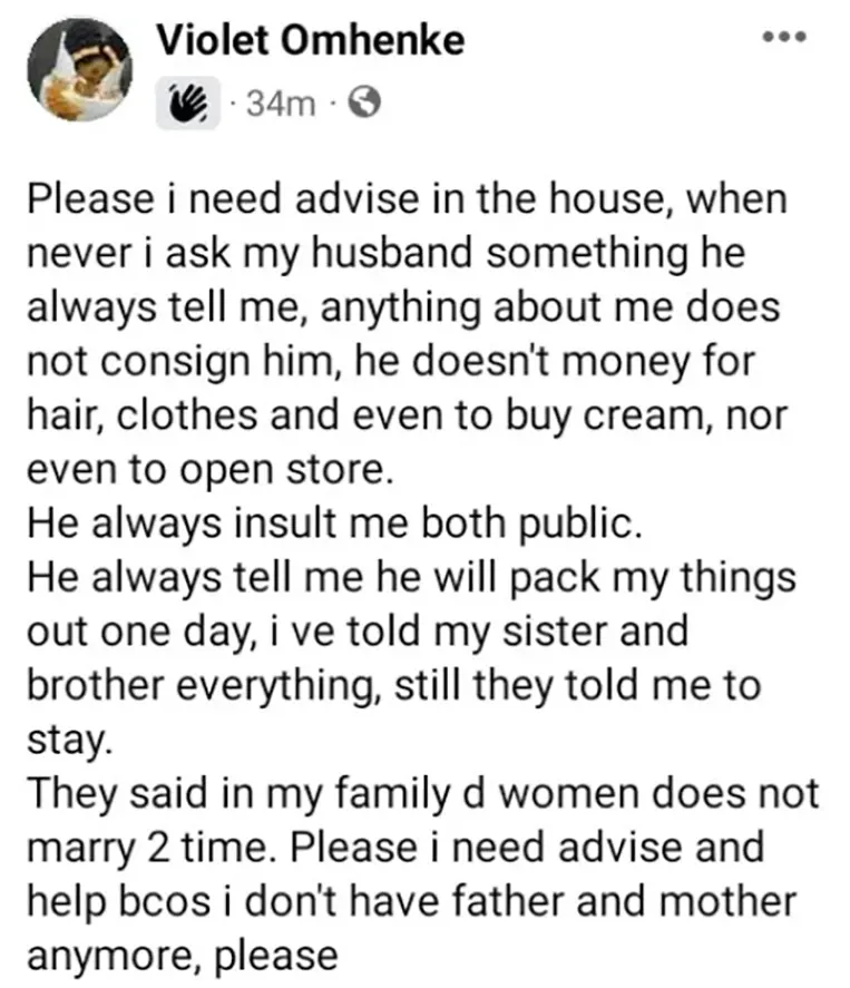 My husband refuses to open business for me or buy me stuff - Housewife laments
