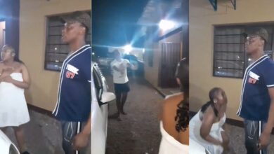 Husband returns home to meet cheating wife wearing towel while with another man