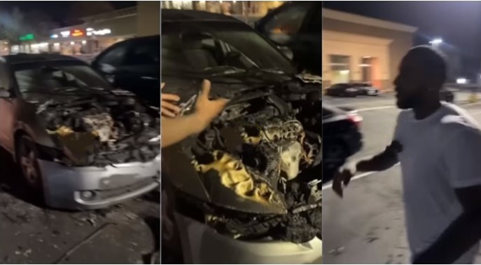 Jealous lady destroys her man’s car for not responding to her text fast enough (Video) - jealous girlfriend destroy car 1
