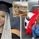 Young lady celebrates as she bags degree, buys car and rents apartment - lady degree car ft 1