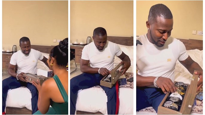 Lady buys six watches for fiancé to appreciate him for engaging her (Video) - lady fiance six watches engaging 1
