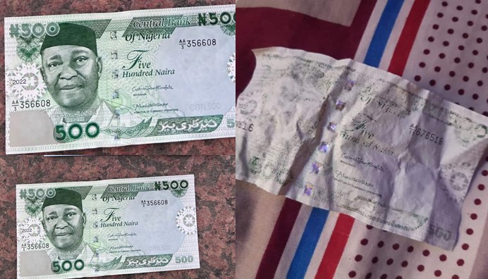 Lady shows new Naira note which faded after unknowingly being washed in clothes - lady wash naira note 1
