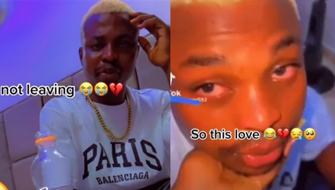 Lady changes her mind about dumping boyfriend after he cried till his eyes turned red (Video) - man cry heartbreak 1