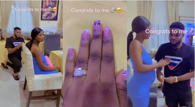 Pregnant lady says Yes as lover surprises her with marriage proposal (Watch video) - man propose pregnant lady 1