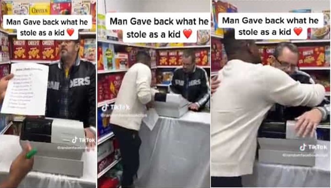 Man returns to shop to give back what he stole there during his childhood (Video) - man return store stole child 1