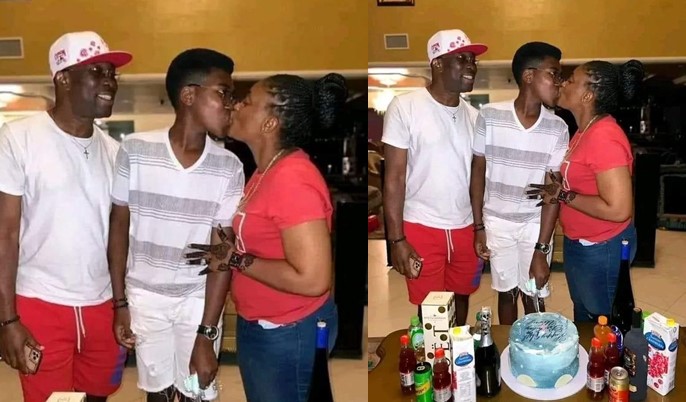 Mixed reactions as mother locks lips with her son during birthday party - mother lock lips son birthday 1