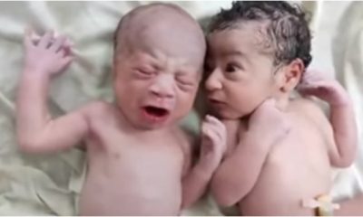 Funny moment newborn baby 'expressed shock' while watching his twin brother cry loudly (Video) - newborn twin brother cry 1