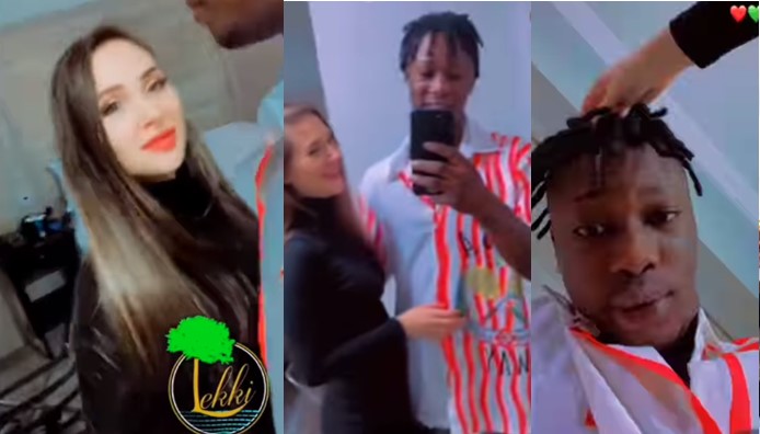 I dey with your client - Nigerian man teases yahoo boys as he shows off oyibo girlfriend - nigerian man white girlfriend 1