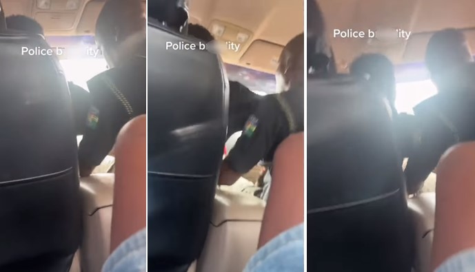 Policeman nearly causes car crash while dragging steering wheel with young man (Video) - police drag steering young man 1