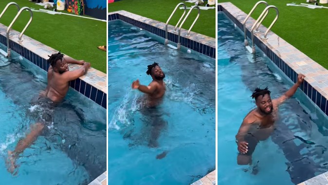 Investor money is sweet - Nigerians react to clip of Sabinus swimming in his personal pool - sabinus swim 1