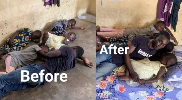 Good Samaritan provides mattress for single father who sleeps on bare floor with his kids - single father mattress kids 1
