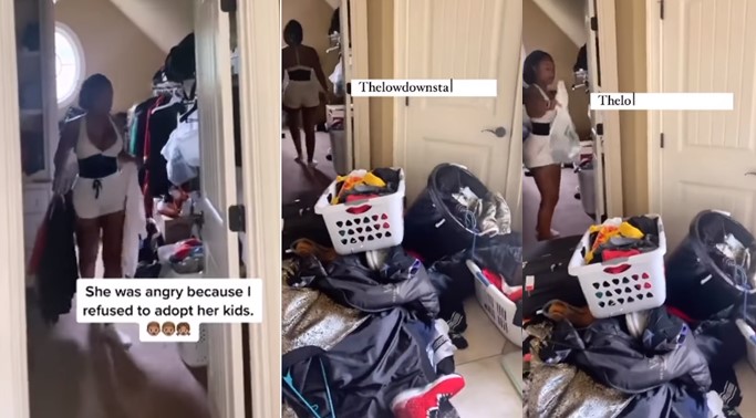 Lady throws husband out of the house because he refused to adopt her kids (Video) - woman kick out husband adopt kids 1