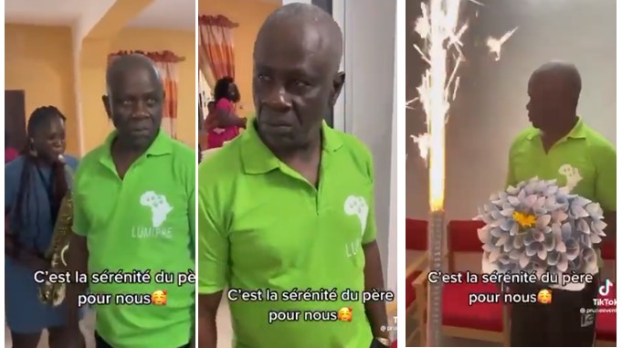 Nigerian dad gives family 'angry' look for organising birthday surprise for him (Video) - dad angry look birthday 1