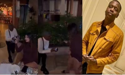 Moment pregnant oyibo lady 'slapped' Nigerian boyfriend after he proposed to her (Video) - dem go hear word propose pregnant girlfriend 1