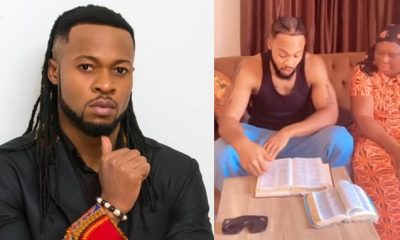 Flavour melts hearts as he studies the bible with his mum - flavour bible study mother
