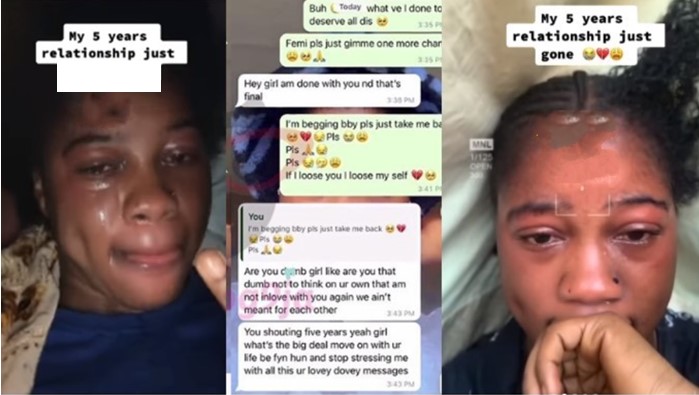 Femi, you promised me forever - Young lady sheds hot tears as boyfriend dumps her after five years (Video) - lady five years boyfriend cry 1
