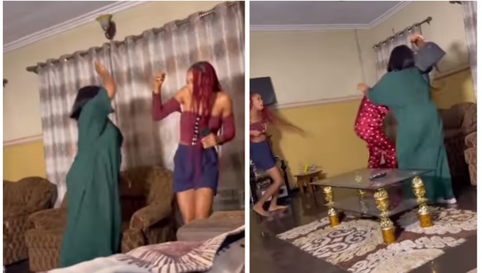 Mother goes ballistic as daughter makes her believe she's pregnant for married man (Watch video) - lady prank mum pregnant married man 1