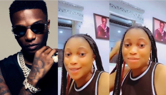 Female fan drags Wizkid for not acknowledging her after decorating her apartment with his pictures (Video) - lady wizkid pictures house 1