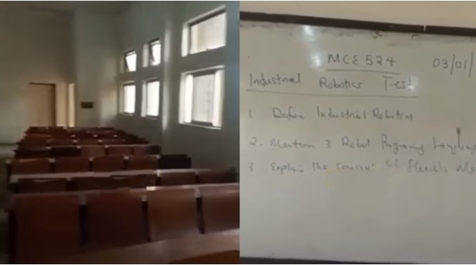 Nigerian lecturer sets test in students' absence after meeting empty class (Video) - lecturer test empty class 1