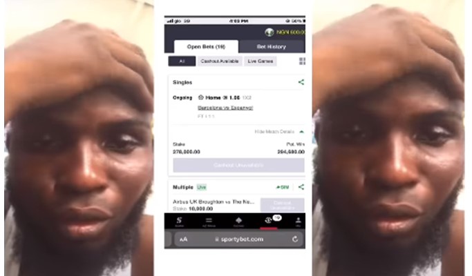 Young man cries out for help after placing bet with N278k given to him for errand - man bet 278k 1