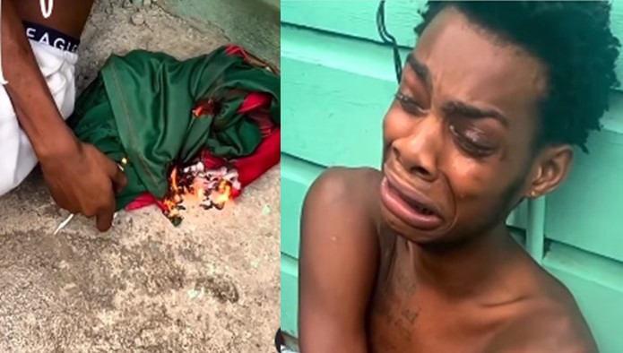 Young man cries profusely after being dumped, burns jersey girlfriend bought for him - man set fire jersey girlfriend 1