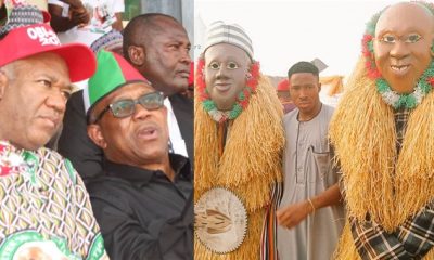 Even the gods are backing them - Reactions as traditionalists make Peter Obi, Datti face of masquerades - peter obi datti masquerade 1