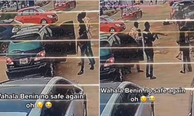Confusion as robbers use assault rifle to steal young man's neck chain in Benin (Video) - robbers benin car wash 1