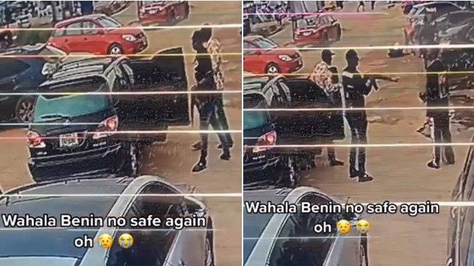 Confusion as robbers use assault rifle to steal young man's neck chain in Benin (Video) - robbers benin car wash 1