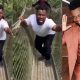 Who dey shake am? - Sabinus cries out in fear while crossing net bridge (Funny video) - sabinus bridge 1