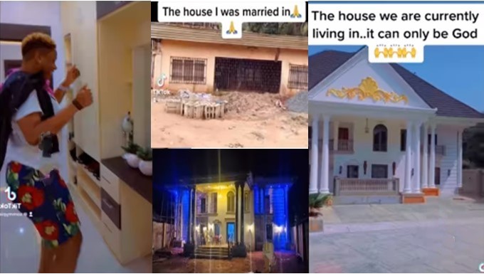 Lady who married man when he was living in modest house shows off their new mansion - woman marry husband new mansion