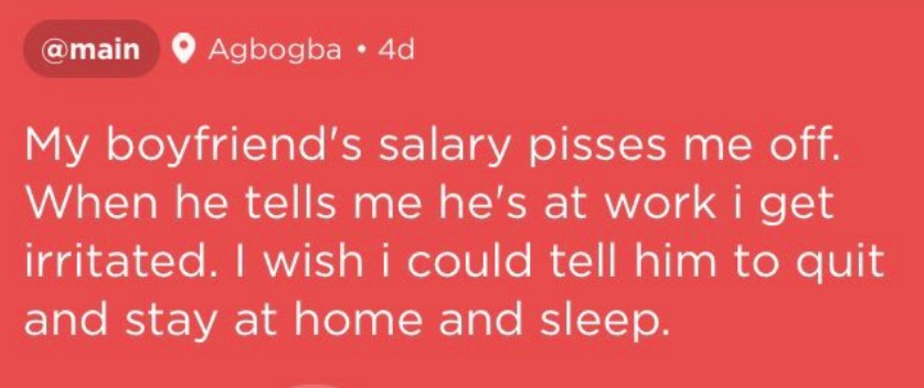 Lady wants boyfriend to quit his job because she's unhappy with his N38k salary - 1 4