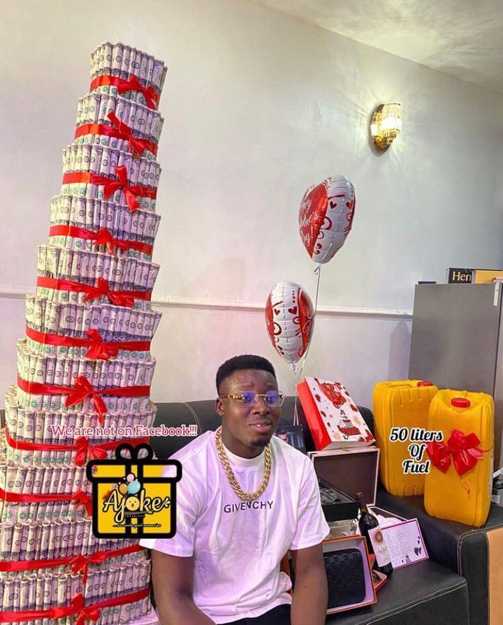 Nigerian lady gifts boyfriend money cake, 50 litres of fuel, other items for Valentine - 330004003 2439579442861031 2123054219782128750 n