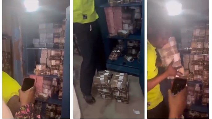 Bank officials exposed for hiding new naira behind old notes in storage (Watch video)