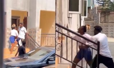 Who are you hiding? - Lady creates a scene as boyfriend refuses to let her into his house (Video) - lady boyfriend hiding house