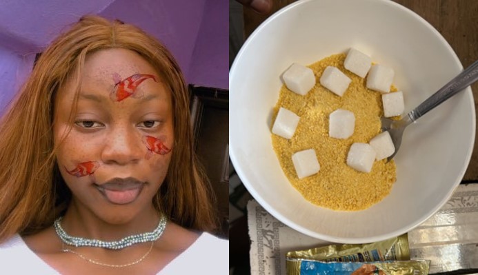 Lady disappointed as her crush serves her 'soaking garri' during first time visit to his house - lady visit crush garri
