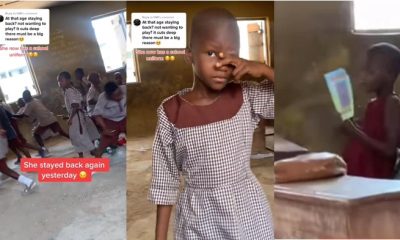 Viral schoolgirl who stays in class to study during break reveals she lost her parents (Video) - little girl stay back study class