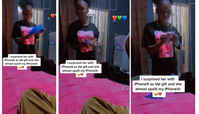 Young man who uses iPhone XR surprises his girlfriend with iPhone X