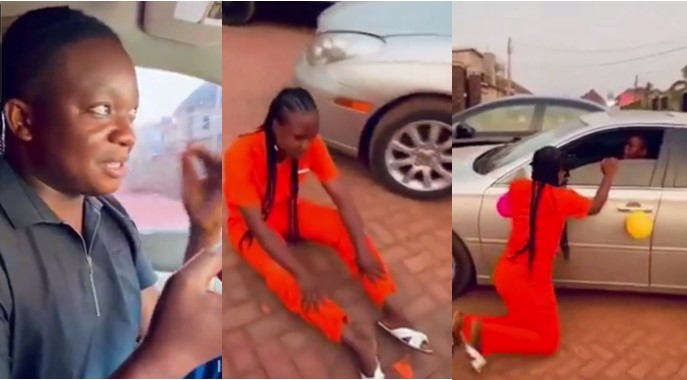Lady begs profusely after boyfriend who wanted to propose caught her cheating (Watch video)