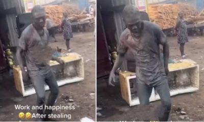 Thief forced to clean sewage, entertain residents after being caught stealing iron rods - thief dancing