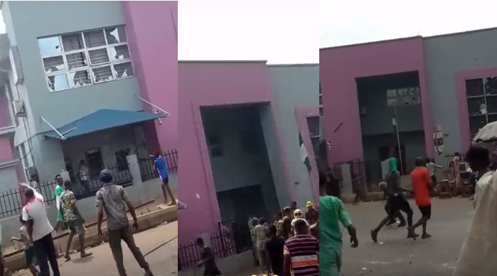 Angry youths vandalise bank in Ibadan over inability to get cash (Video)