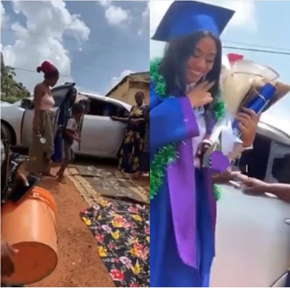 Lady gets royal treatment in her community after graduation (Watch video) - graduate royal treatment
