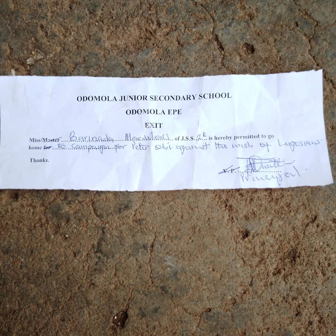 Lagos school sends JSS2 student home for having Peter Obi sticker on her bag - lagos school send student home peter obi