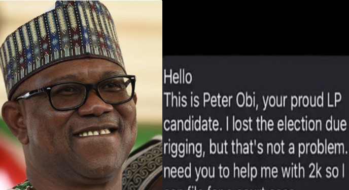 I need N2k to file court case – Nigerian shares message from scammer impersonating Peter Obi