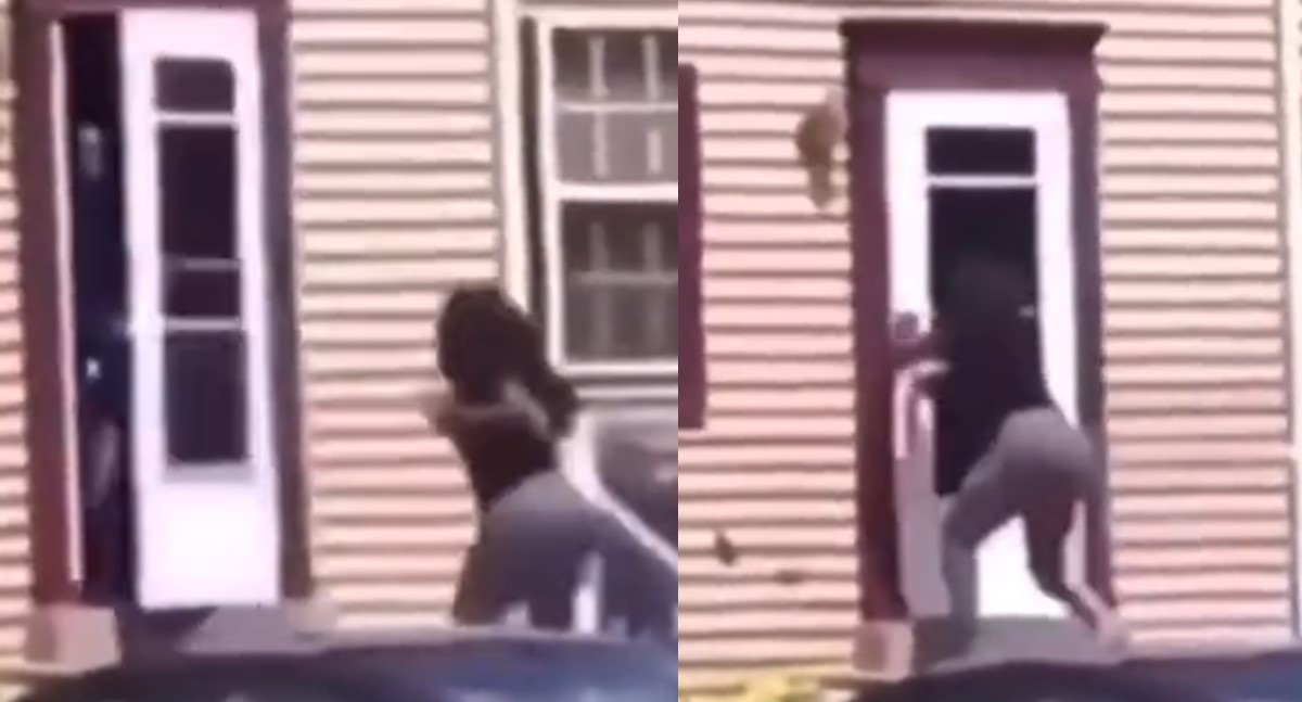 Lady pulls down door to collect phone