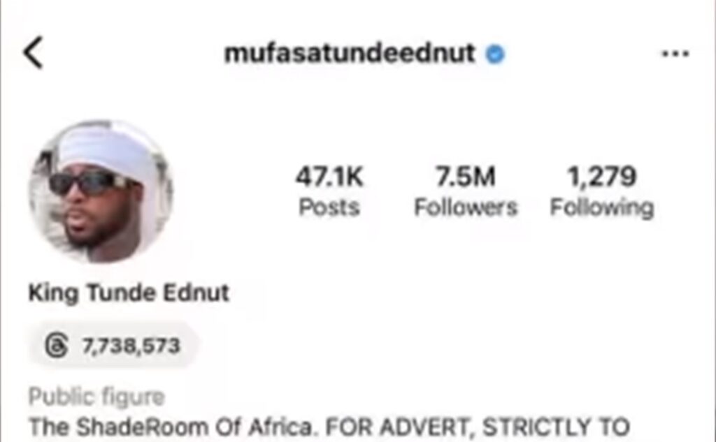 Tunde Ednut Instagram account deactivated