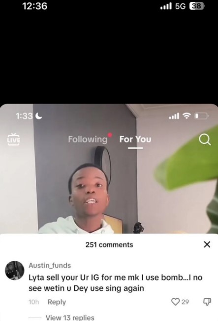 Yahoo boy offers to buy Lyta's Instagram account 