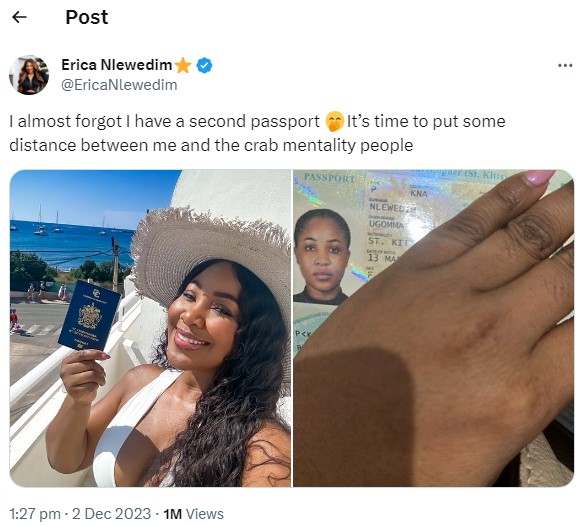 Erica Nlewedim St Kitts passport
