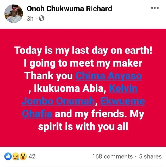Chukwuka Richard  suicide