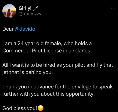 Female pilot Davido
