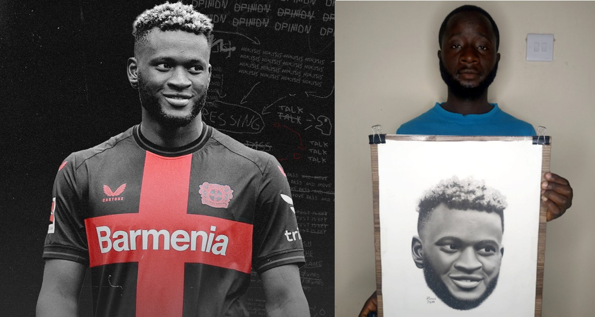 Super Eagles star, Victor Boniface gifts artist N500k for drawing his portrait